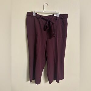 Worthington Burgundy Cropped Pants Size 16 New Tie Belt Capri Wide Leg New